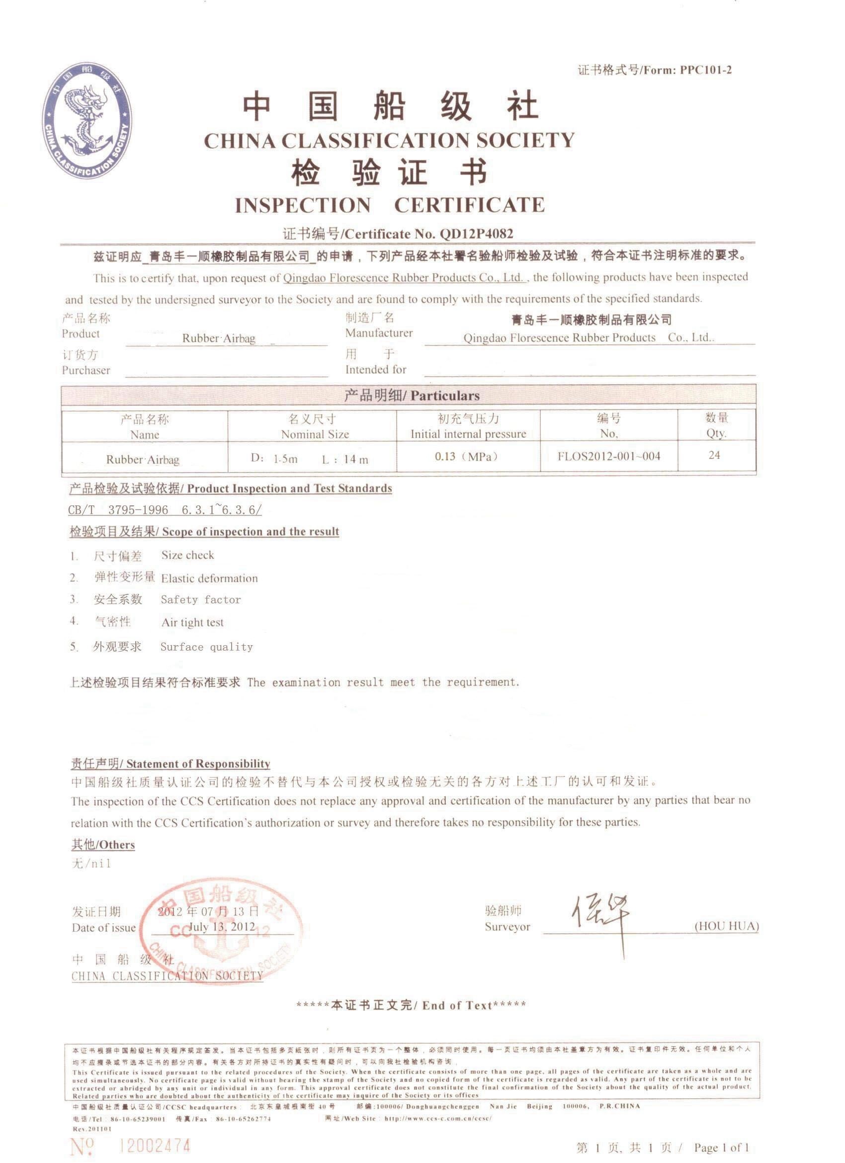CCS certificate airbag